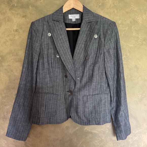 Vintage Y2K Concepts by Conrad C. Pinstripe Linen Blend Blazer - Picture 1 of 6